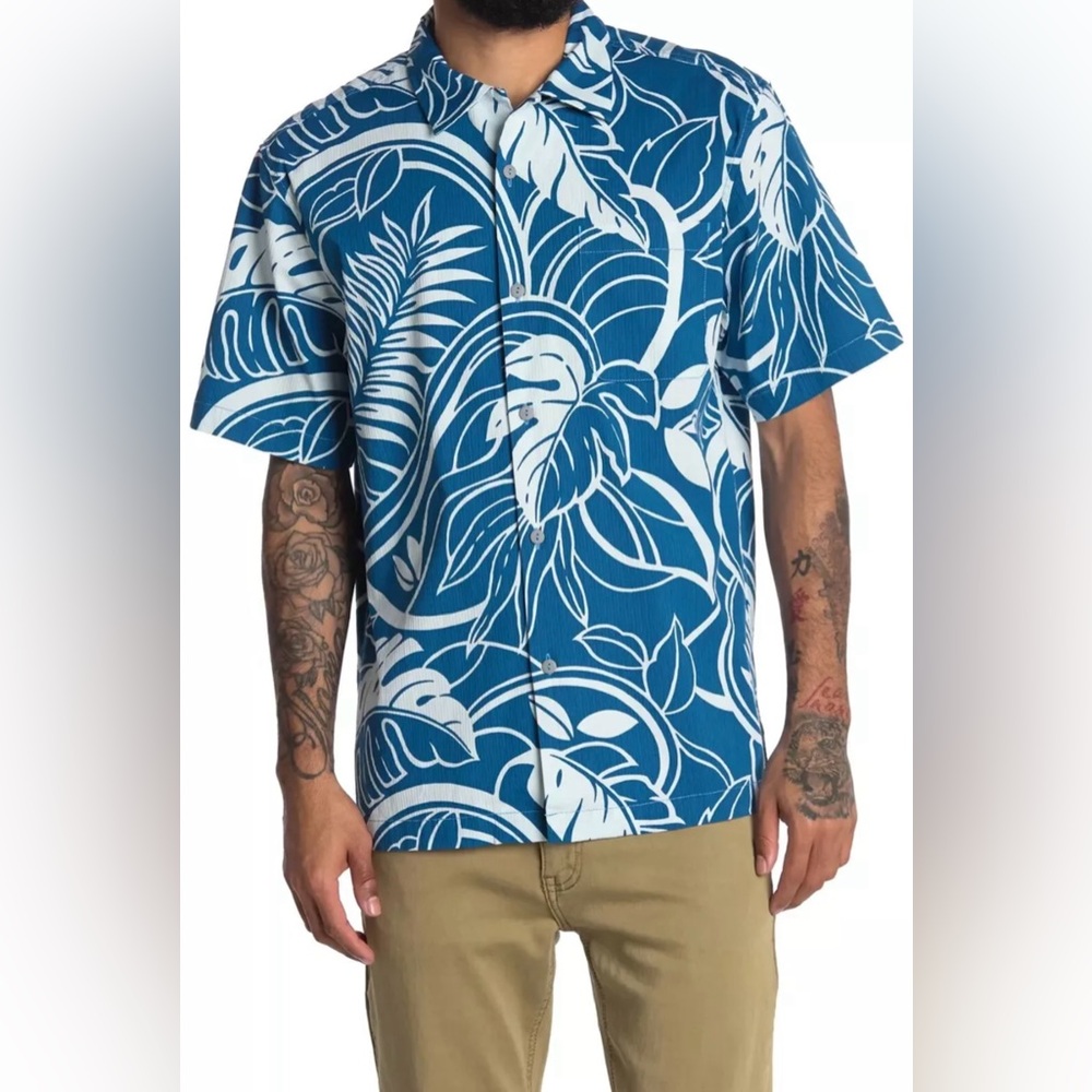 $115 TOMMY BAHAMA Men's Luau Blooms SS Blue White Classic Hawaiian Shirt XL NWT